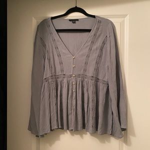 American eagle blue peasant top with lace details